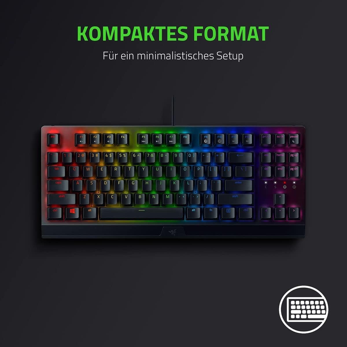 Razer BlackWidow V3 Tenkeyless (Green Switch) - Mechanische Gaming-Tastatur ohne Ziffernblock (Klickende Mechanische Switches, Kompakt, Voll Programmierbare Tasten) QWERTZ DE-Layout | Schwarz
