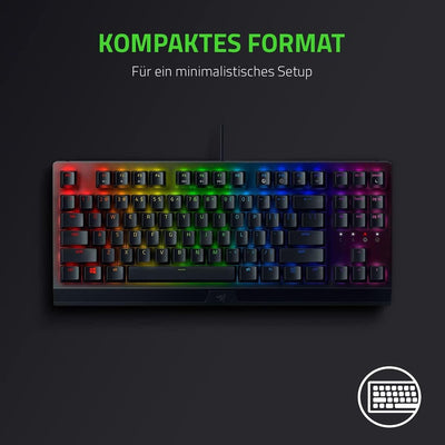 Razer BlackWidow V3 Tenkeyless (Green Switch) - Mechanische Gaming-Tastatur ohne Ziffernblock (Klickende Mechanische Switches, Kompakt, Voll Programmierbare Tasten) QWERTZ DE-Layout | Schwarz