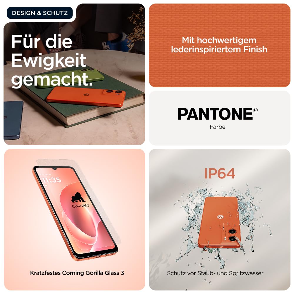 Motorola Moto g06 Smartphone (Kratzfestes 6,88"-HD+-Display Dank Corning Gorilla Glass 3, wasserabweisend, 50-MP-Kamera, 4/256 GB, 5100 mAh, TurboPower-Aufladen) Pantone Arabesque, inkl. Schutzcover