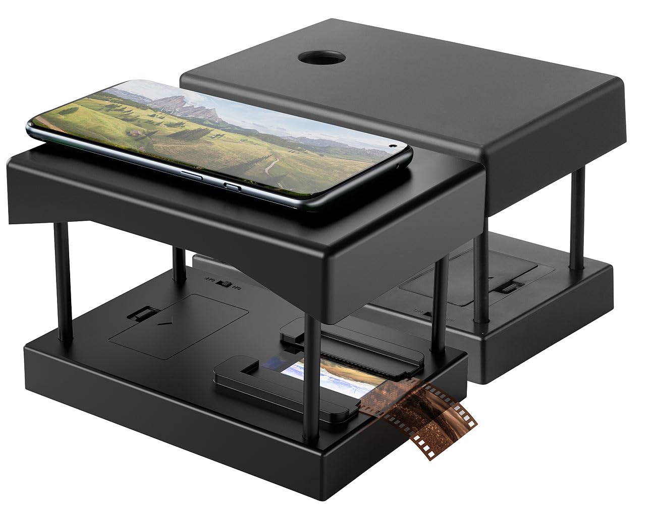 Somikon Dia und Negativ Scanner: 2er-Set Mobile Scanner für 35-mm-Dias & -Negative, LED-Beleuchtung,App (Foto Negativ Scanner, Smartphone Negativ-Scanner)