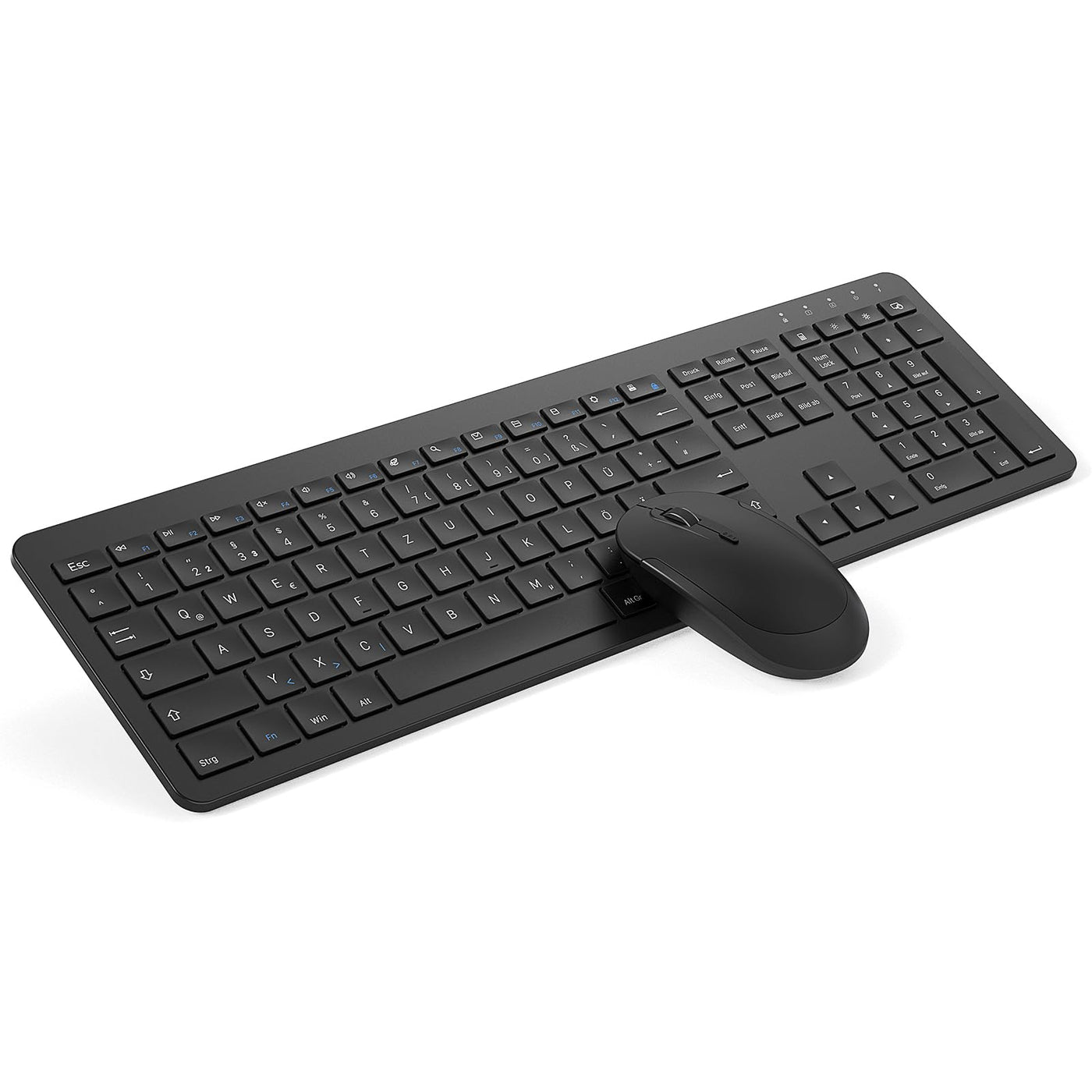 Tastatur Maus Set Kabellos, seenda Ultra-Dünne Wiederaufladbare Funk Tastatur Maus Set, Ergonomische Tastatur Kabellos mit Silikon Staubschutz für PC/Laptop/Smart TV, DE QWERTZ Layout, Schwarz