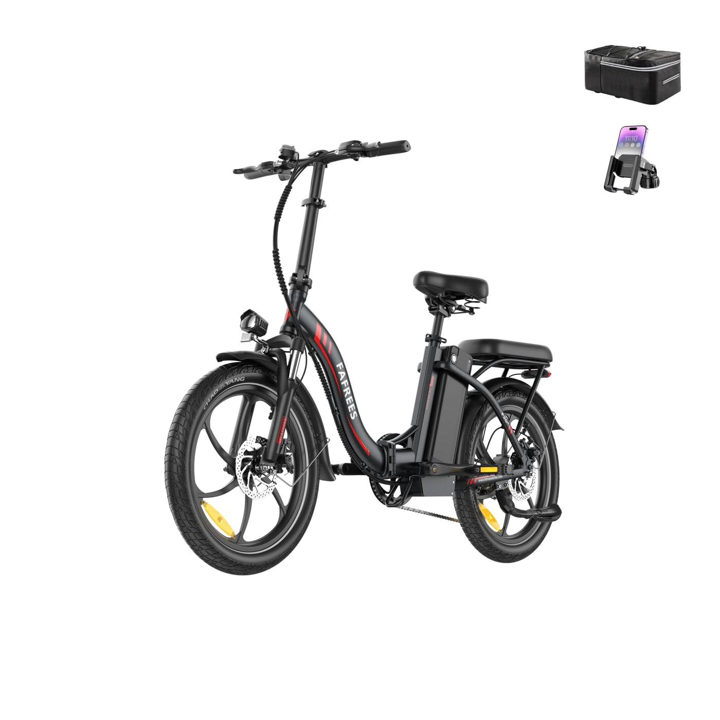 Fafrees F20+ 2025 Elektro-Faltrad 20 Zoll Fatbike, 36V/20AH Akku, 250W Motor, 140kg Tragekapazität | E-MTB 20°, 25km/h | Unisex Fahrrad (Hecktasche + Handyhalterung, Schwarz)