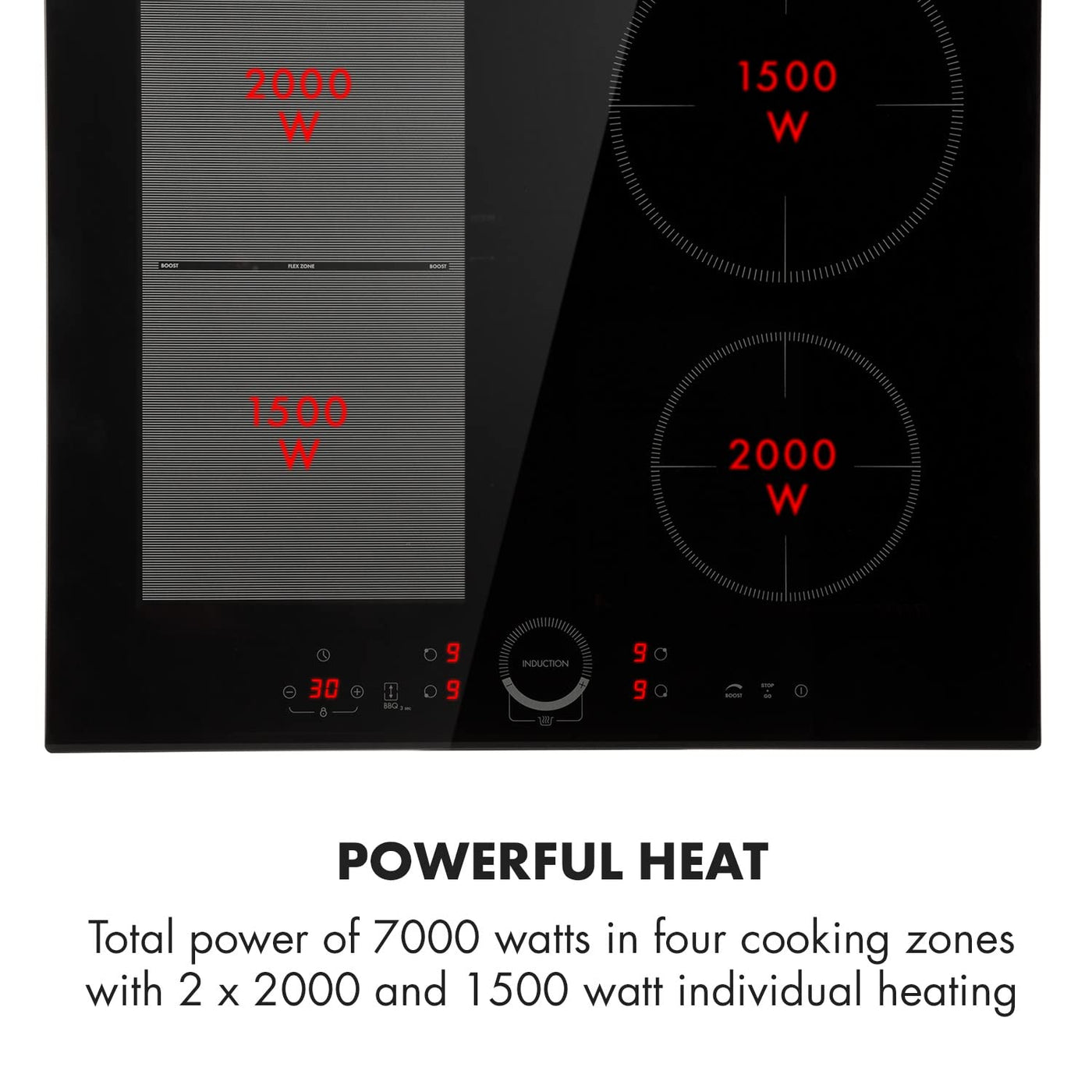 Klarstein Induktionskochfeld, Glaskeramik Kochfeld, mit 4 Platten, Einbau- mit Touch-Display, Digitalanzeige und Timer-Funktion, Schnelles Aufheizen, 7000 Watt