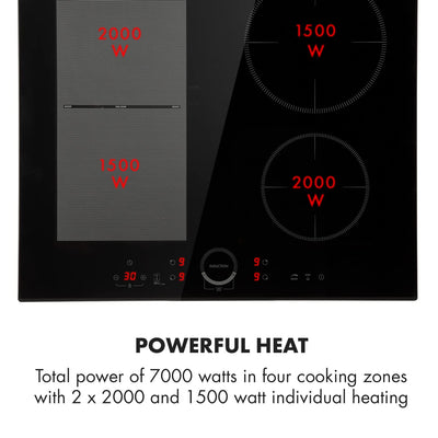 Klarstein Induktionskochfeld, Glaskeramik Kochfeld, mit 4 Platten, Einbau- mit Touch-Display, Digitalanzeige und Timer-Funktion, Schnelles Aufheizen, 7000 Watt