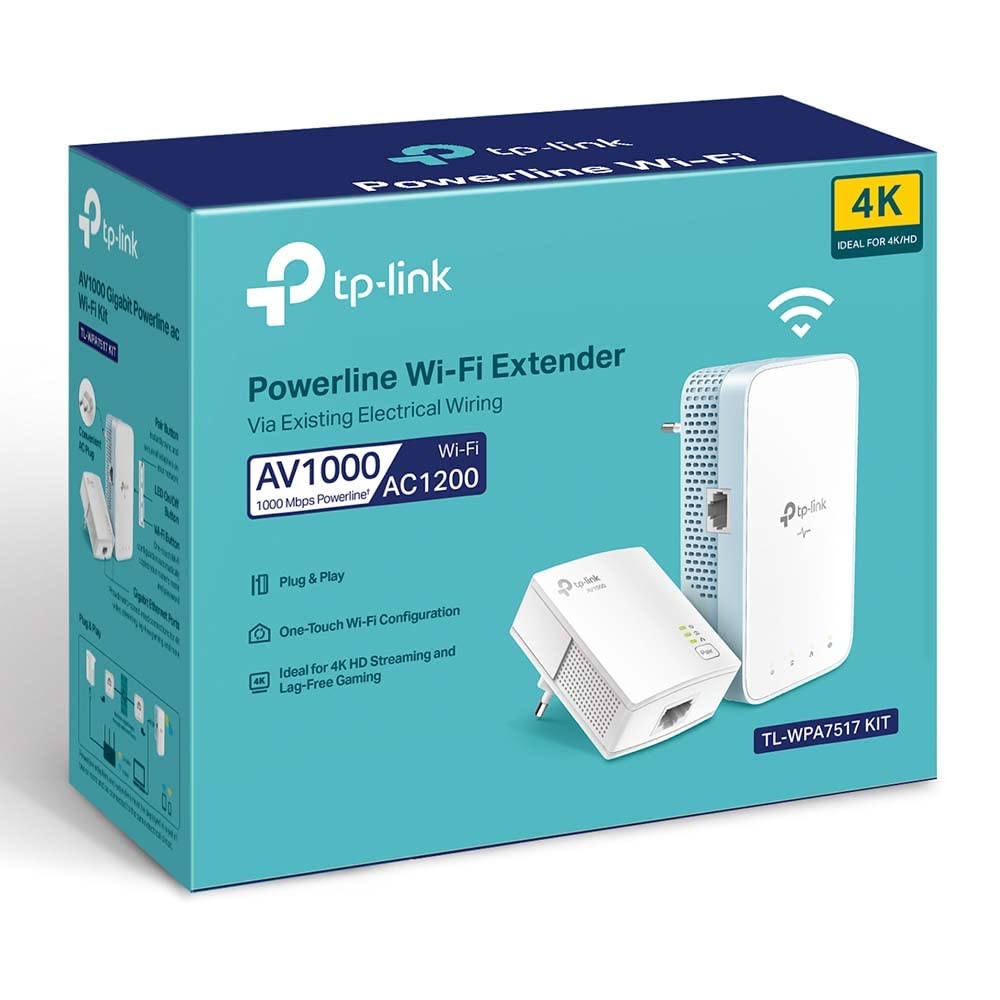 TP-Link WLAN Powerline Adapter Set TL-WPA7517 KIT(Dualband WLAN 750Mbit/s, AV1000 Powerline,Wifi Clone, MU-MIMO, 2 Gigabit Ports, Plug&Play, ideal für HD-Streaming, App Kontrolle)