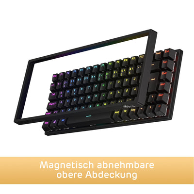 RK ROYAL KLUDGE RK84-DE 75% Gaming-Tastatur, 85 Tasten TKL , Bluetooth Mechanische , Rote Schalter, RGB Hintergrundbeleuchtung, 2.4Ghz für Mac & Windows, Schwarz