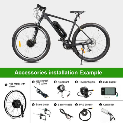 YOSE POWER Elektrofahrräder Hub Motor Front Wheel 36V250W 20" Fahrrad E-Bike Conversion Kit 20 Zoll schwarz mit LCD Display