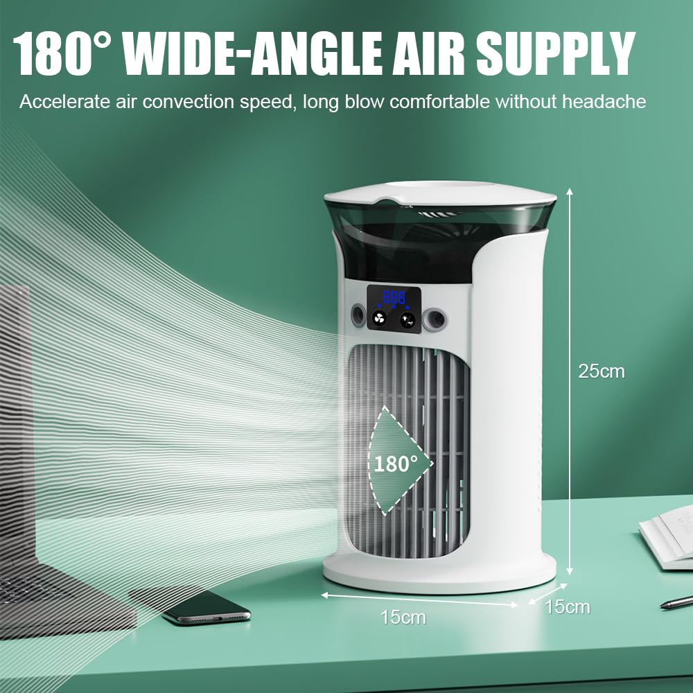 Mobile Klimaanlage Mini Klimagerät, Luftkühler mit 800ml Wassetank Verdunstungskühlung, Kleine Klimaanlage, Air Conditioner Portable, Mobile Klimagerät ohne Abluftschlauch Leise (Weiß)