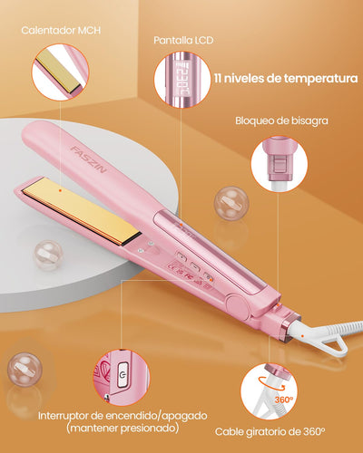 Faszin 2 in 1 Glätteisen Locken und Glätten, 20s Schnellaufheizung, Titanplatten Ionen Haarglätter für einen glatten Stil, 3D-Schwebepanel verhindert Haarziehen, mit LCD-Display, 130°C-230°C - Rosa