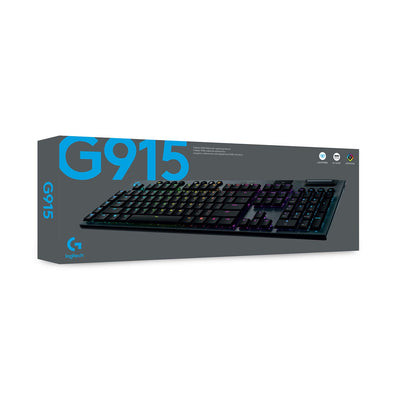 Logitech G915 LIGHTSPEED kabellose mechanische Gaming-Tastatur, Taktiler GL-Tasten-Switch mit flachem Profil, LIGHTSYNC RGB, Ultraschlankes Design, Deutsches QWERTZ-Layout - Carbon