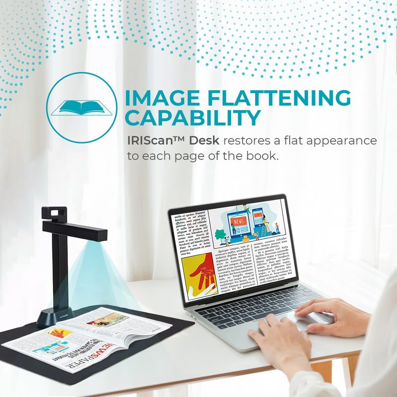 IRIScan Desk Pro. Buchscanner LED, OCR Dokumentenscanner 21MP Kamera Visualizer -v6PRO: PDF-Editor, tragbarer Scanner, Buchscanner, AI-Flachlegung-Auto-Scan-Finger-Verstecken, a3 Scanner WinMac