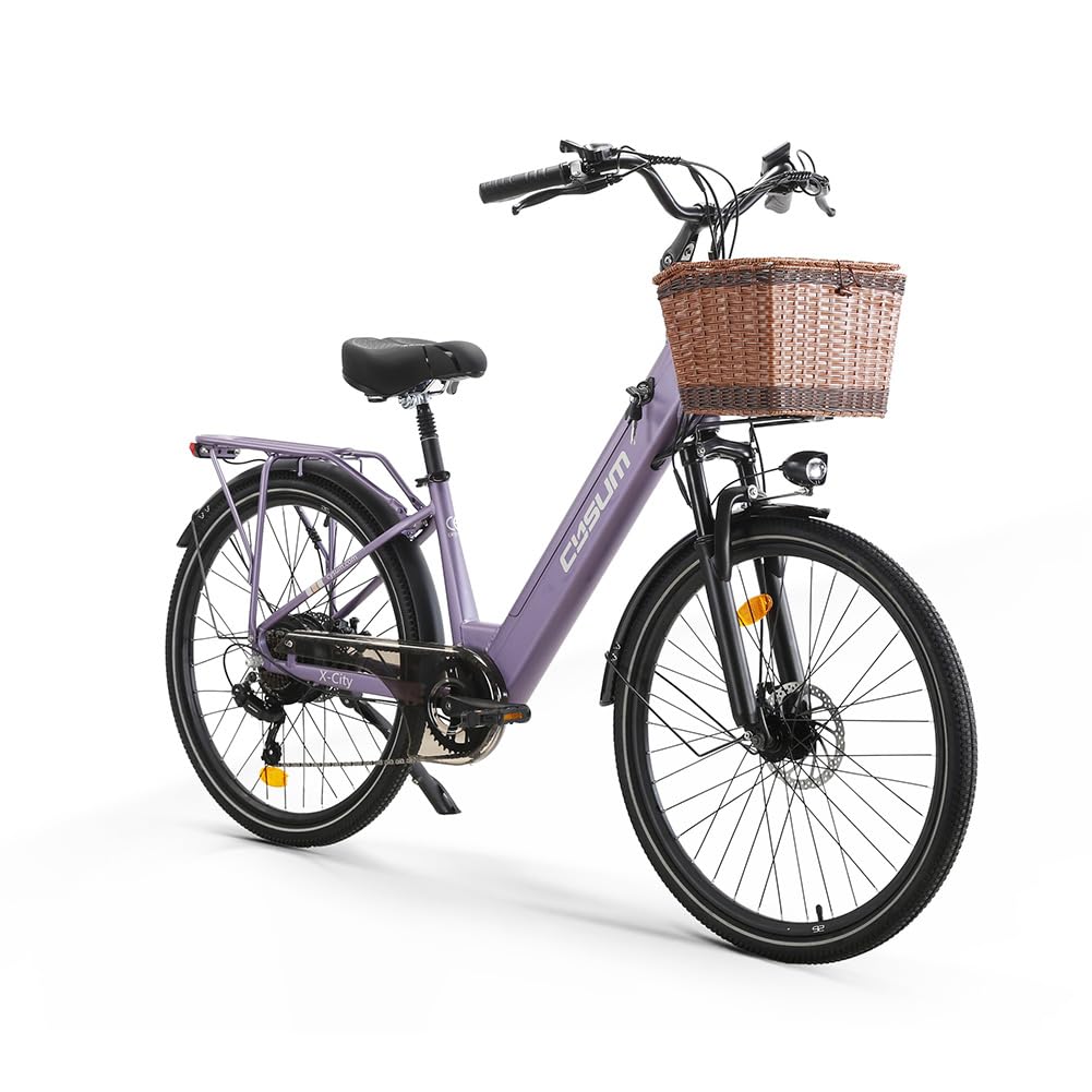cysum X-City 26 Zoll Elektrofahrrad für Erwachsene, City E-Bike für Damen, abnehmbarer 48 V 10,4 Ah Akku, 25 km/h 80 km Reichweite, Urban Commuter E-Bike (Violett)