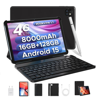 DOOGEE T10W Android 15 Tablet 10 Zoll, Tablet mit SIM Card Slot, 16GB RAM +128GB ROM (2TB TF), 8000mAh, HD Display, Tablets mit Tastatur und Stift, Maus, Hülle, 4G LTE/WiFi 5/OTG/Widevine L1/Face ID