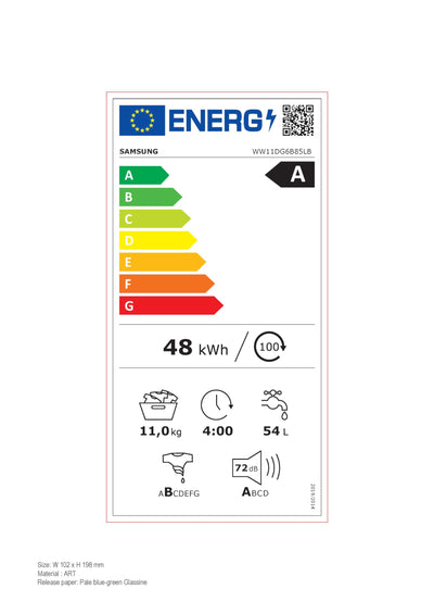 Samsung WW11DG6B85LBU2 Waschmaschine, 11 kg, 1.400 U/min, Extra energiesparend, EEK: A (-10%), AI Ecobubble, AI Wash, SuperSpeed 39 Min, AI Control, Schwarz