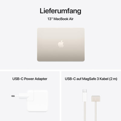 Apple MacBook Air (13", Apple M4 Chip mit 10‑Core CPU und 8‑Core GPU, 16GB Gemeinsamer Arbeitsspeicher, 256 GB) - Polarstern