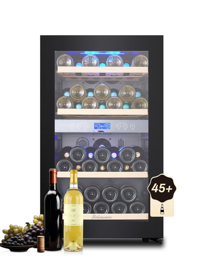 Kalamera Weinkühlschrank 2 Zonen, 45 Flaschen, 120Liter, großes LCD-Display, Temperaturzonen 5-10°C/10-18°C, KRC-120BFG