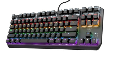 Trust Gaming GXT 834 Callaz TKL Mechanische Tastatur, Deutsches QWERTZ Layout, Outemu-Schalter, Mehrfarbige LED-Beleuchtung, 12 Media-Tasten, USB Gaming Tastatur 80% für PC, Laptop, Mac Schwarz