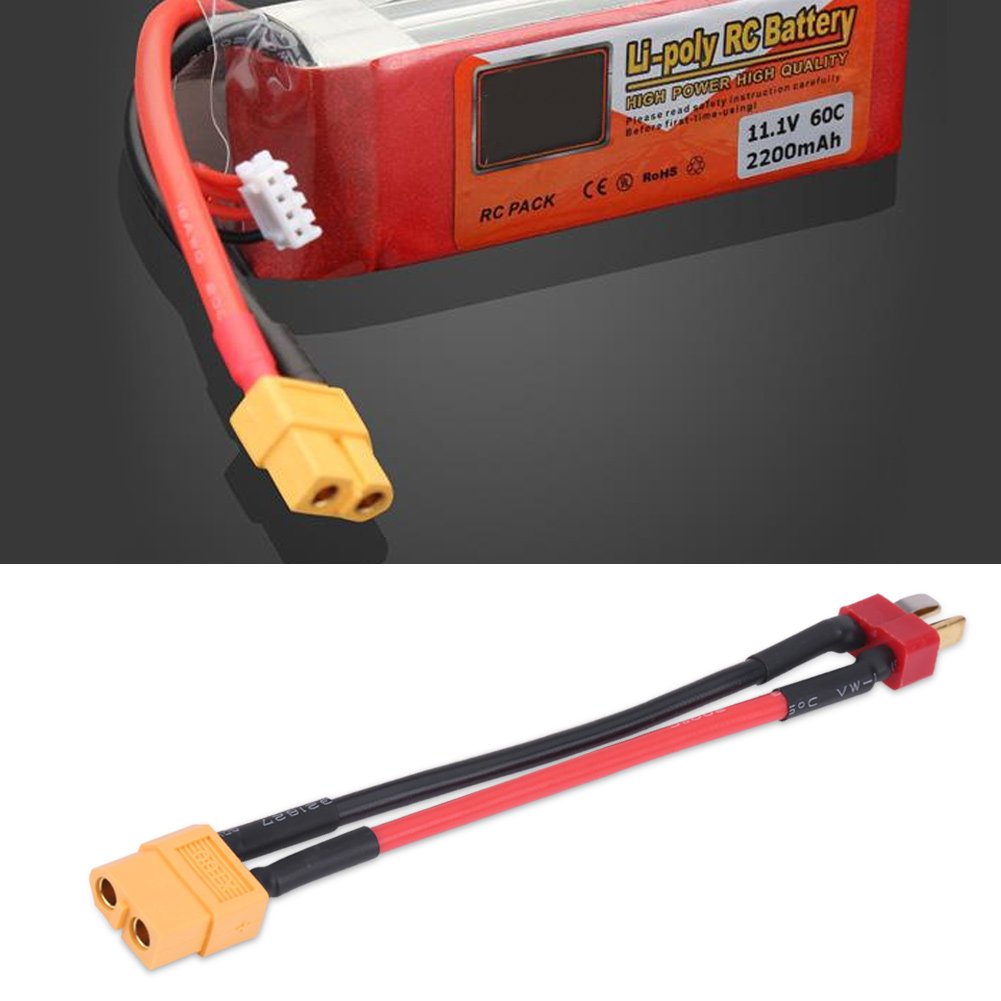 2 Stück XT60 auf T-Stecker-Adapter-Anschlusskabel 14 AWG mit 10 cm Draht für RC-Ladegerät (T-Stecker männlich auf XT60 weiblich)
