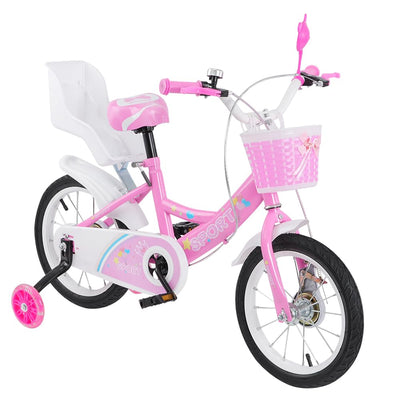 OHMG Mountainbike 12/14/16 Zoll für Mädchen, Rahmen aus Karbonstahl, Mountainbike, Jugendrad, Lenker und Sattel höhenverstellbar, für Kinder von 1 bis 9 Jahren (Rosa, 14 Zoll)