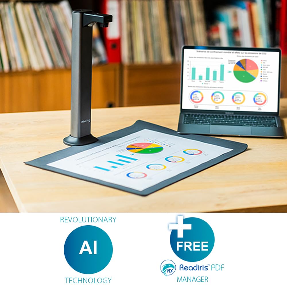 IRIScan Desk Pro Dokumentenscanner LED,Buchscanner 18MP Kamera -v7PRO: a3 scanner 60PPM Free ReadirisPDF OCR-Editor,600Dpi Dokumentenkamera Visualizer,AI-Flachlegung-Auto-Scan-Finger-Verstecken WinMac