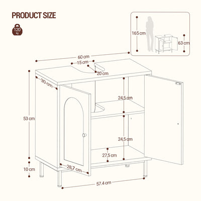 Hzuaneri Waschbeckenunterschrank, Unterschrank, Waschtischunterschrank, Badezimmerschrank mit 2 Türen, verstellbare Ablage, viel Stauraum, freistehend, Landhausstil, 30 x 60 x 63 cm, Weiß BC19103X