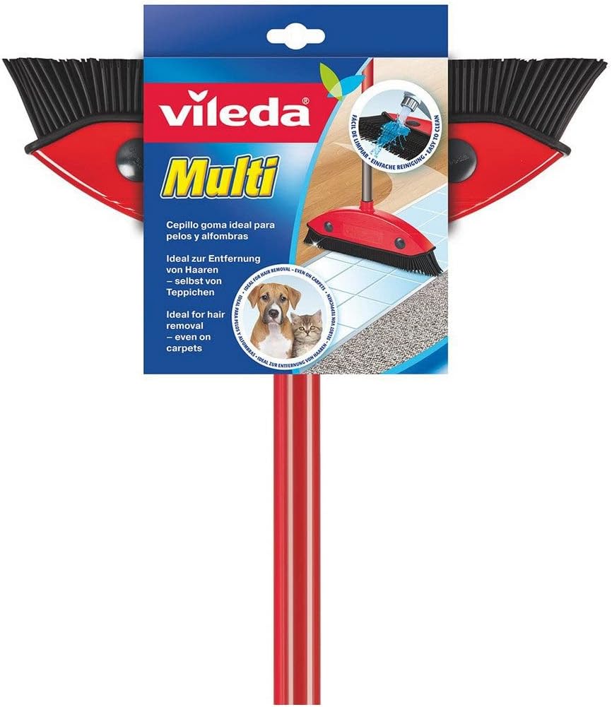 Vileda Multi Besen, mit Teleskopstiel, Kautschukborsten, gegen Tierhaare, Stiellänge 75–130 cm, für alle Böden, ideal auch für Teppiche