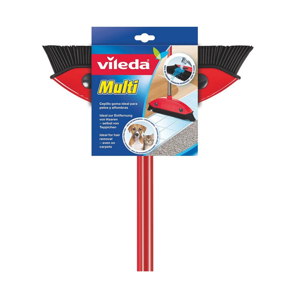 Vileda Multi Besen, mit Teleskopstiel, Kautschukborsten, gegen Tierhaare, Stiellänge 75–130 cm, für alle Böden, ideal auch für Teppiche