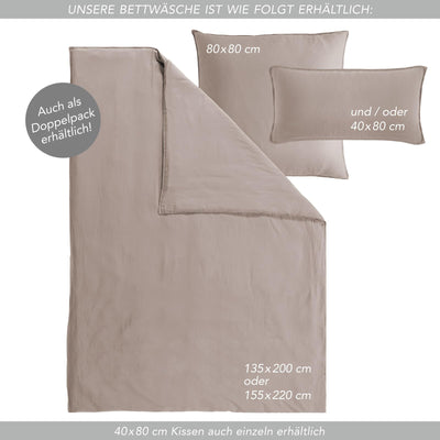 Pure Label Halbleinen Bettwäsche 155x220 cm mit Kissenbezug 80x80 cm in Taupe - Bügelfreie Bettwäsche Sets 155 x 220 aus belgischem Leinen und feinster Baumwolle