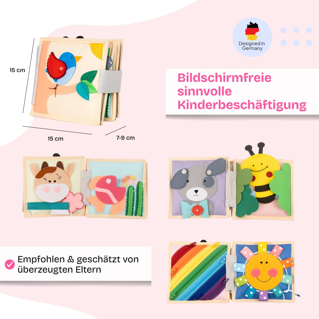 Jolly Designs – Mini Quiet Book Magischer Vogel – Montessori Spielzeug ab 18 Monaten – Motorik & Kreativität fördern – Busy Book aus Filz – Handgefertigtes Filzbuch – Perfekt für unterwegs & Reisen