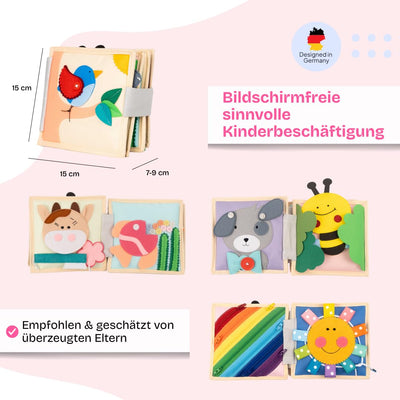 Jolly Designs – Mini Quiet Book Magischer Vogel – Montessori Spielzeug ab 18 Monaten – Motorik & Kreativität fördern – Busy Book aus Filz – Handgefertigtes Filzbuch – Perfekt für unterwegs & Reisen