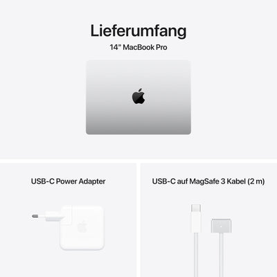 Apple 2024 MacBook Pro Laptop mit M4 Chip mit 10 Core CPU und 10 Core GPU: 14,2" Liquid Retina XDR Display, 16 GB gemeinsamer Arbeitsspeicher, 512 GB SSD Speicher; Silber