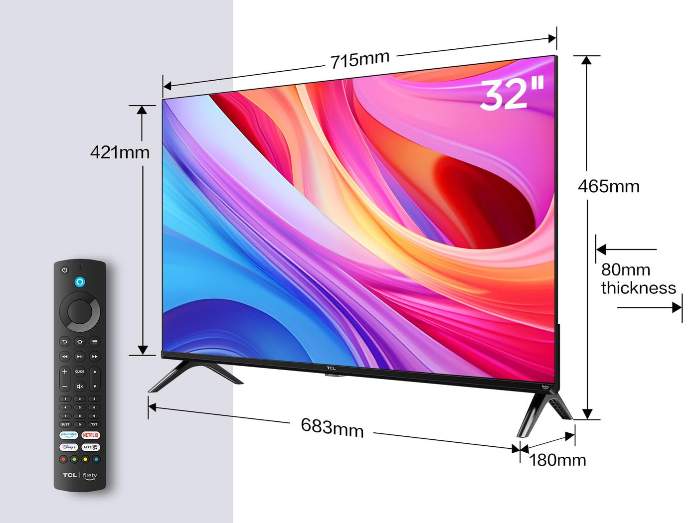 TCL 32SF540 - 32 Zoll FHD Smart Fernseher - HDR & HLG-Dolby Audio-DTS Virtual X /DTS-HD-Metall Randlos-Dual-Band Wifi 5-mit Fire OS 7 System