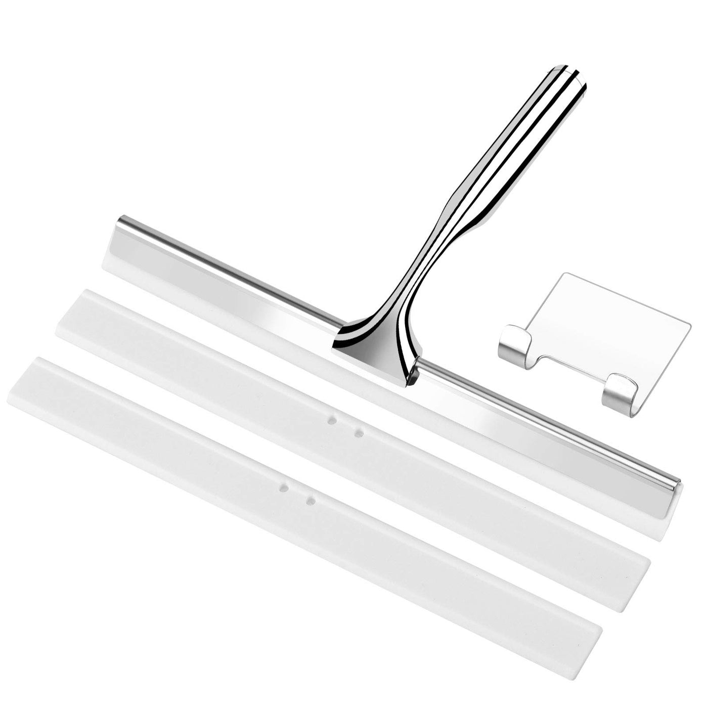 Telgoner Duschabzieher, Abzieher Dusche Edelstahl, Fensterabzieher mit 2 Silikon Wischlippe, 25cm Duschwischer mit Wandaufhänger Ohne Bohren für Badezimmer, Küche, Fenster und Auto Glas Reinigung