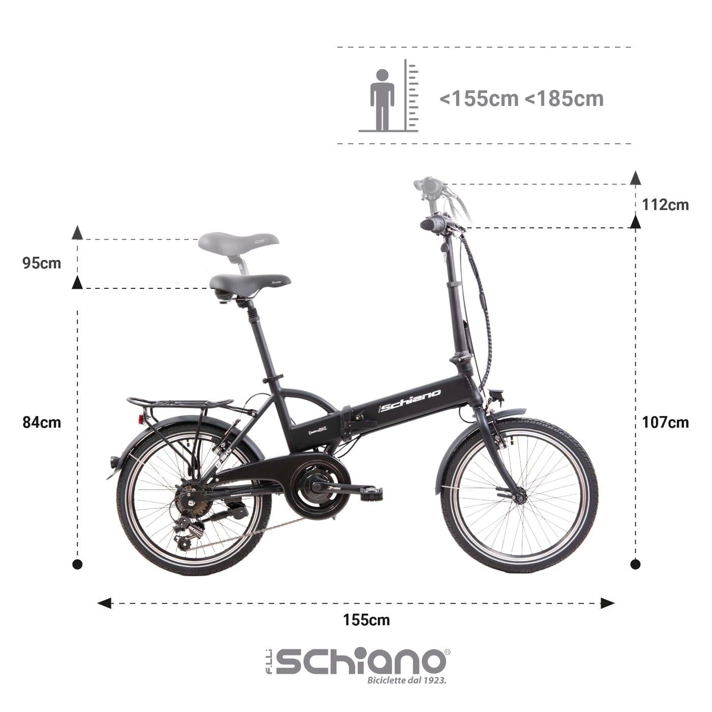 F.lli Schiano E-Sky, E Bike Klappbar 20 Zoll, 36V 7.8Ah Abnehmbarer Akku, Motor 250W 40Nm, Klapprad Ebike für Herren/Damen, Schwarz