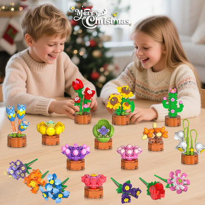 HOGOKIDS Adventskalender 2025 Blumen 3.6 Mini Bausatz - 24 Tage Weihnachten Countdown Sukkulenten Botanische Bauspielzeug, Adventskalender Bausteine Geschenk für Erwachsene Kinder Jungen Mädchen 6+