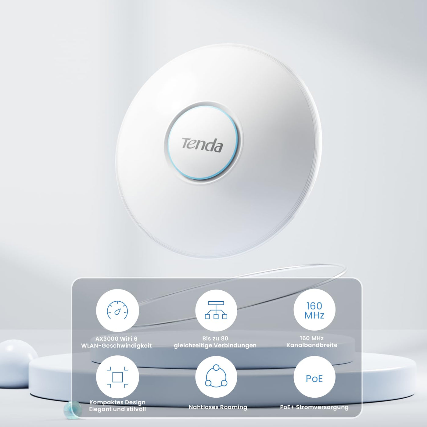 Tenda i27 AX3000 WiFi 6 Access Point PoE (802.11ax Dualband, 1x GB PoE LAN-Port, WPA3 Sicherheit, Mehrere SSIDs, Verwaltbar über APP oder Weboberfläche, 802.3at PoE+ Powered, inkl. Netzteil)