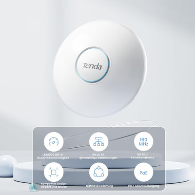 Tenda i27 AX3000 WiFi 6 Access Point PoE (802.11ax Dualband, 1x GB PoE LAN-Port, WPA3 Sicherheit, Mehrere SSIDs, Verwaltbar über APP oder Weboberfläche, 802.3at PoE+ Powered, inkl. Netzteil)