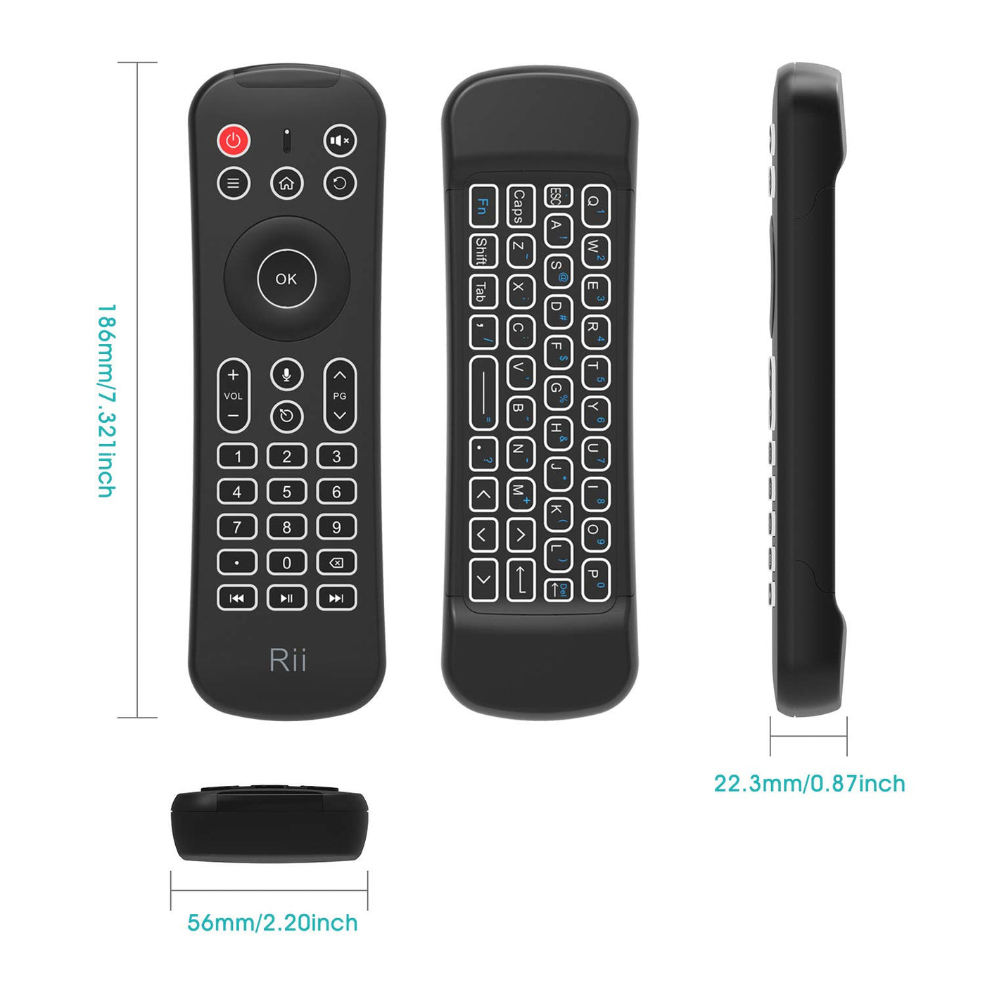 Rii MX6 2.4G Hintergrundbeleuchtung Air Mouse+Wireless Keyboard+6Achsen Somatosensory Fernbedienung +Microphone+IR Lernen Tasten 5 in1 für Mini PCs/Smart TV/Android TV Box/Raspberry Pi(US Layout)