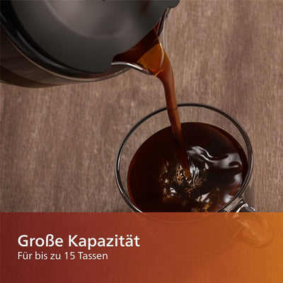 Philips Filterkaffeemaschine – 1.25-Liter-Fassungsvermögen, bis zu 15 Tassen, Boil & Brew, schwarz/silbern (HD5416/60)