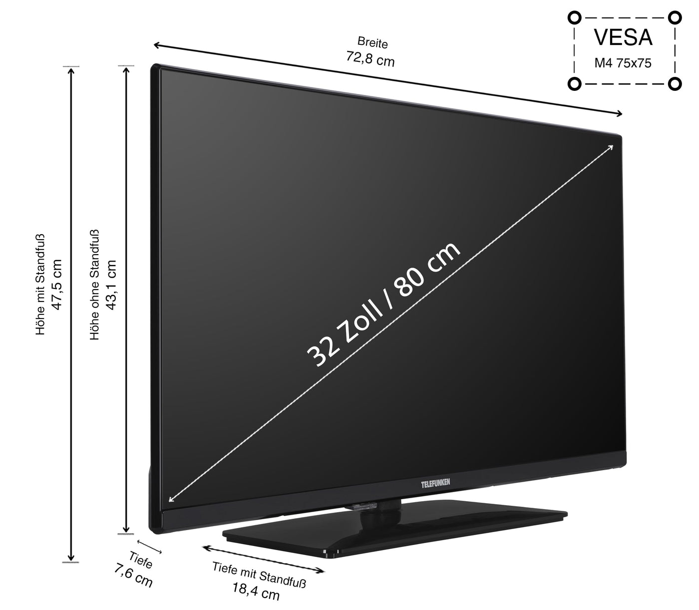 Telefunken XH32N750M Fernseher 32 Zoll HD-ready LED TV mit 80 cm Bildschirmdiagonale und integriertem Triple-Tuner, schwarz