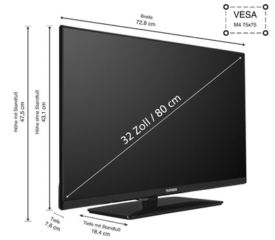 Telefunken XH32N750M Fernseher 32 Zoll HD-ready LED TV mit 80 cm Bildschirmdiagonale und integriertem Triple-Tuner, schwarz