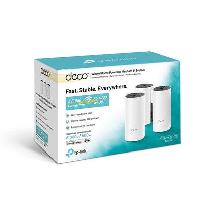 TP-Link Deco P9 Powerline WLAN Mesh Set (Dualband 1200Mbit/s + HomePlug 1000Mbit/s, Reichweite bis zu 560m², Qualcomm Core, 6xGigabit-Ports, kompatibel mit Amazon Alexa, Schnellinstallation) weiß