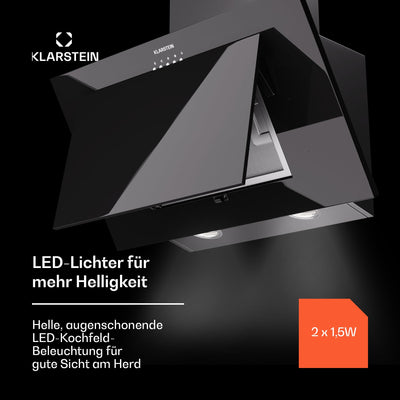 Klarstein Dunstabzugshaube 60cm, Abluft/Umluft Dunstabzugshaube mit Spülmaschinenfestem Filter, Energieeffizienz A++, LED-Beleuchtung, Leise Abzugshaube mit 305m³/h Luftstrom, Effiziente Wandhauben