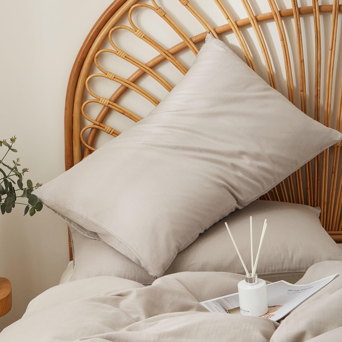 Lanqinglv Doppelte Musselin Bettwäsche 200x220 Baumwolle Leinen,ÖKO-TEX Bettwäsche Grau mit Reißverschluss,1 Bettbezug mit Reißverschluss und 2 Kissenbezug 80x80cm