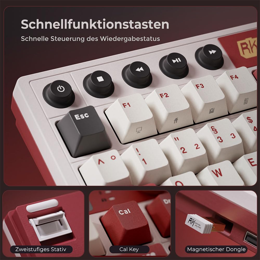 RK ROYAL KLUDGE M87 Mechanische Tastatur Kabellos mit Display und Doppelknopf, Gasket 75% Gaming Tastatur TKL, QWERTZ Bluetooth/2.4Ghz/USB-C RGB QMK/VIA, 7500 mAh, Hot Swap Linear Creamy Switches