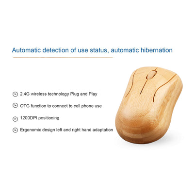 Vikye Tastatur- und Maus-Set, 2,4-GHz-Wireless-Plug-and-Play-Bambus-Computer-Wireless-Geräte, Wireless-Verbindungs-Holz-Computer-Steuergeräte für das Büro (Maus)