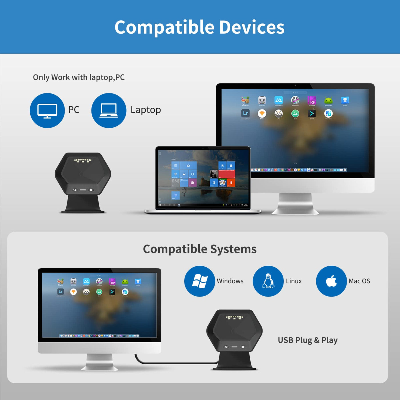 NETUM 1D 2D QR Präsentationsscanner mit USB-Barcodescanner, Omnidirektional, kabelgebunden, für Mobile Bewirtschaftung Computer, Bildschirm-Scan-Unterstützung PDF417, Securpharm Code (Data Matrix)
