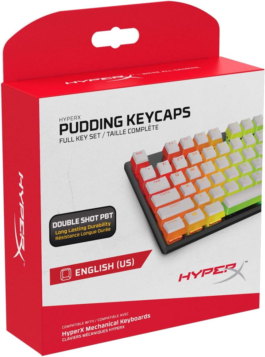 HyperX Pudding Keycaps – Vollständiger Tastensatz – PBT – {Weiß} – English (US) Layout – 104 Key, Hintergrundbeleuchtet, OEM Profil