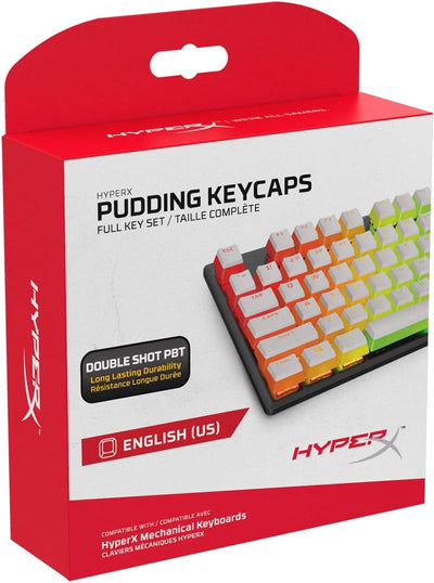 HyperX Pudding Keycaps – Vollständiger Tastensatz – PBT – {Weiß} – English (US) Layout – 104 Key, Hintergrundbeleuchtet, OEM Profil