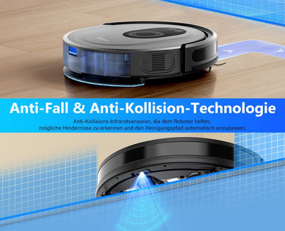 Tikom Saugroboter mit Wischfunktion 2 in 1, G8000 Max Staubsauger Roboter, 5000Pa Starke Saugkraft Roboterstaubsauger, Selbstaufladend, WLAN, 150Mins Max, Ideal für Tierhaare, Teppich, Hartboden